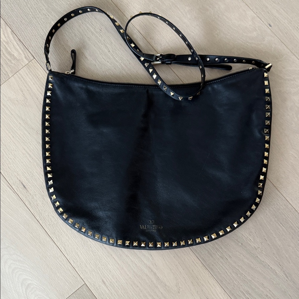 Valentino Black Shoulder Bag with Gold Studs